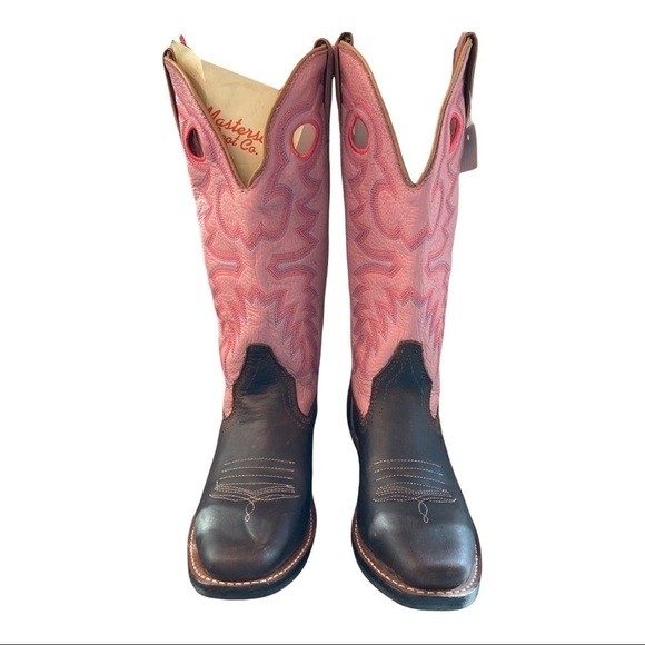 NWT Masterson sz 6 pink brown leather embroidered cowgirl boots - Picture 12 of 16